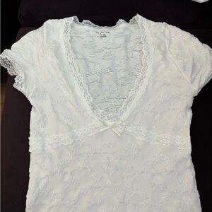 Urban Outfitters Ivory Lace Trim Top